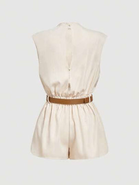 SHEIN MOD جمبسوت ذات رقبة عالية بجيب وحزام لون واحد