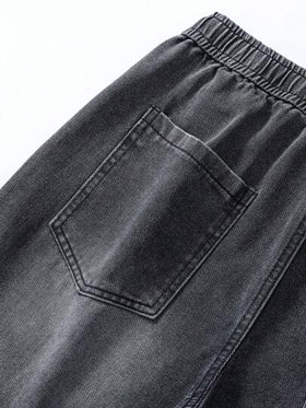 شورتات جينز كاجوال مغسولة بالماء للرجال ، شورتات برمودا فضفاضة ذات خصر مرن وسحاب للصيف