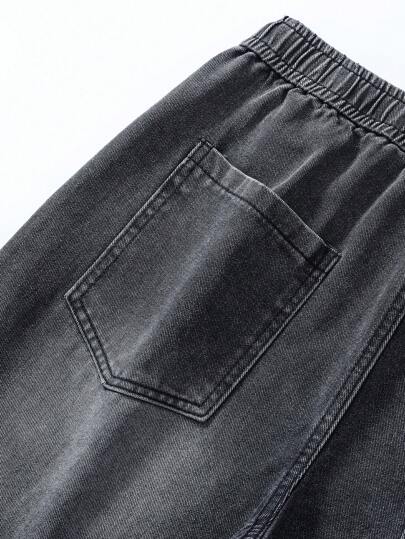 شورتات جينز كاجوال مغسولة بالماء للرجال ، شورتات برمودا فضفاضة ذات خصر مرن وسحاب للصيف