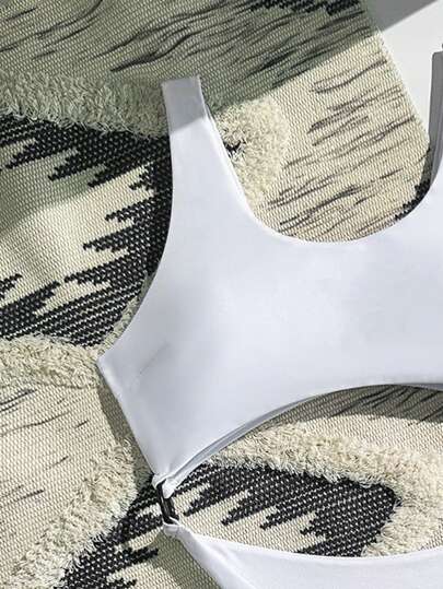 Swim SXY بيكيني أنثوي أنيق بحزام سميك مرتبط بحلقة، لون أبيض نقي، بتصميم قطعة واحدة للشاطئ، لارتداء الصيف