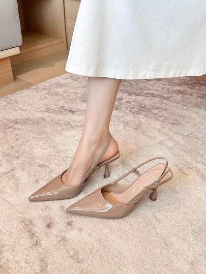 Xin Jing Shoes أحذية نسائية ذات كعب عالي وحزام كاحل بأصبع قدم مدبب، موضة متعددة الاستخدامات للتنقل والحفلات الزفاف، أنيقة وذات كعب رفيع