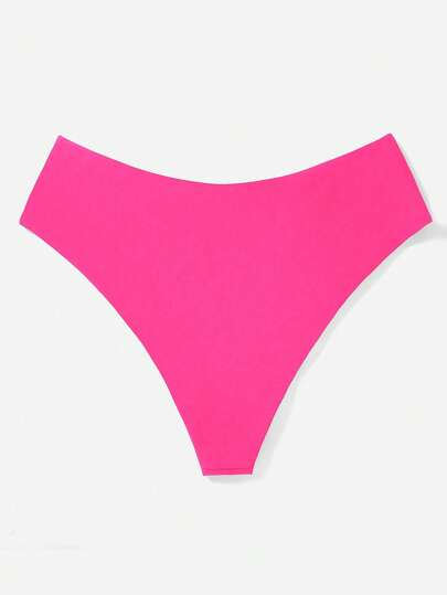 SHEIN Swim Curve سراويل السباحة باللون الأحادي ذات الخصر العالي للمرأة البدينة
