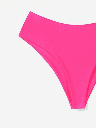 SHEIN Swim Curve سراويل السباحة باللون الأحادي ذات الخصر العالي للمرأة البدينة