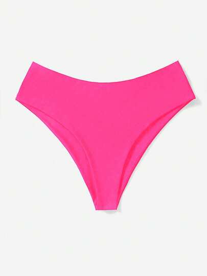 SHEIN Swim Curve سراويل السباحة باللون الأحادي ذات الخصر العالي للمرأة البدينة