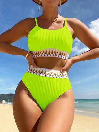 Swim Vcay ملابس سباحة للنساء بحمالة رفيعة مع شورت سباحة بخصر مرتفع، ملابس سباحة قطعتين