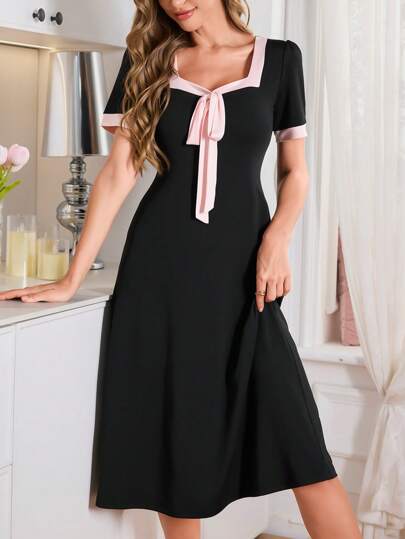 SHEIN فستان كاجوال محبوك ألوان أنيق، لبس نسائي منزلي
