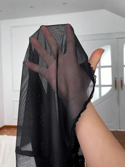 SHEIN قميص نوم نسائي من القماش الشفاف المدبب باللون الأحادي