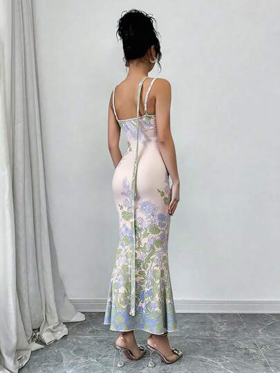 Modelyn فستان نسائي ضيق مطبوع بألسنة معلقة، تصميم عصري بسيط