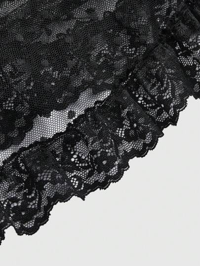 لانجيري حريمي ROMWE Goth قميص نوم بشكل غوطيكي من قماش الشباك مع حلقة فولاذية قطعة واحدة