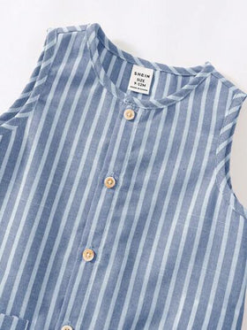 SHEIN مجموعتان من رومبير الرضيع الولد/البنت الصيفية المخططة الملونة بدون أكمام وشورت مع قبعة دلو، مجموعة ملابس عصرية متعددة الاستخدامات للسفر والعطلات
