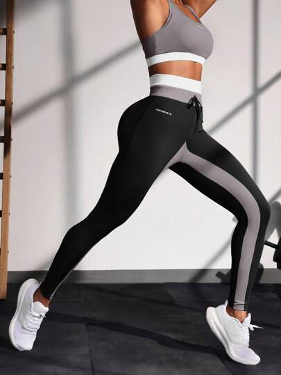 Powerista سروال يوغا للنساء بخصر عالي بدون غرز ذو لونين متباينين