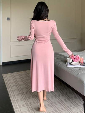 SHEIN فستان نسائي كاجوال بياقة مربعة مفرغة وقطع، ملابس مريحة، خريف وشتاء