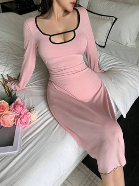 SHEIN فستان نسائي كاجوال بياقة مربعة مفرغة وقطع، ملابس مريحة، خريف وشتاء