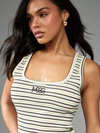 MISSGUIDED خزان مخطط، سترة علوية صيفية بياقة مستديرة بدون أكمام ، قطعة أساسية كاجوال، للنشاط الرياضي وتمارين الجيم، للموسم الانتقالي والمهرجانات