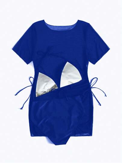 SHEIN Swim Curve بدلة سباحة ذات قطعتين لون بنيوي، لموسم الإجازة/الشاطئ