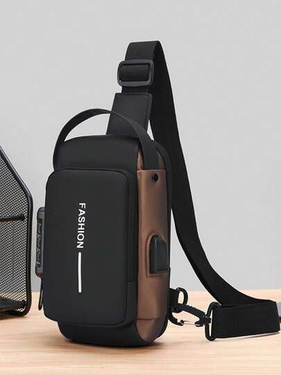 حقيبة صدر رياضية متعددة الوظائف للرجال مع شحن USB، ضرورية للطلاب والحياة اليومية، حقيبة كتف مقاومة للماء وحقيبة خصر