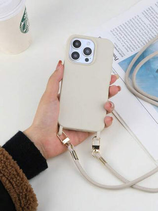 غطاء هاتف بلون أبيض كريمي ثابت مع سلسلة كروس بودي للموديلات iPhone 16 ، 15 ، 14 ، 13 ، 12 ، 11 Pro Max Plus