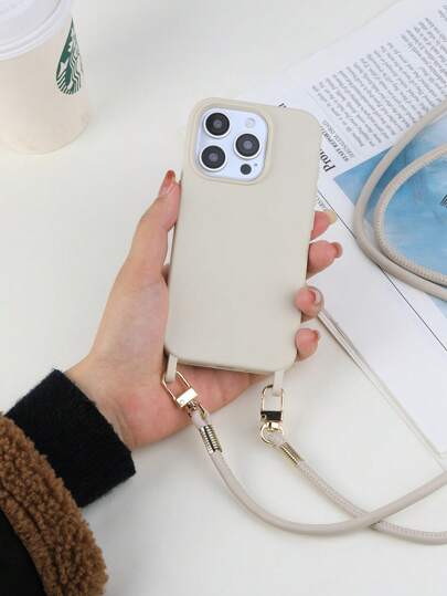 غطاء هاتف بلون أبيض كريمي ثابت مع سلسلة كروس بودي للموديلات iPhone 16 ، 15 ، 14 ، 13 ، 12 ، 11 Pro Max Plus