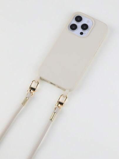 غطاء هاتف بلون أبيض كريمي ثابت مع سلسلة كروس بودي للموديلات iPhone 16 ، 15 ، 14 ، 13 ، 12 ، 11 Pro Max Plus