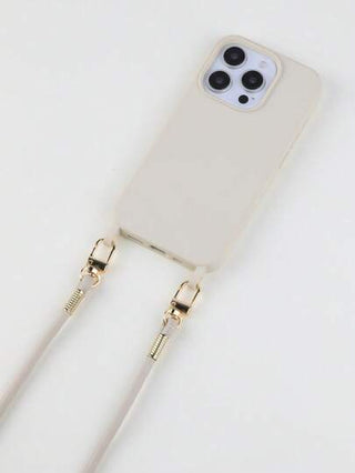 غطاء هاتف بلون أبيض كريمي ثابت مع سلسلة كروس بودي للموديلات iPhone 16 ، 15 ، 14 ، 13 ، 12 ، 11 Pro Max Plus