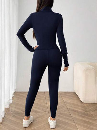 EZwear 3 قطعة مجموعة رياضية من الكنزة المحبوكة باللون الأزرق الكحلي للنساء