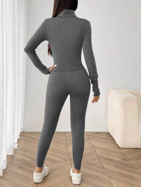 SHEIN EZwear طقم رياضي للنساء 3 قطع من السترة الصوفية الرمادية ، الصدرية و السراويل الرياضية