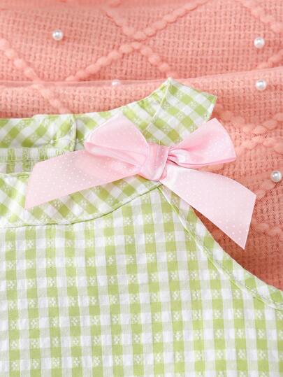 SHEIN طقم قم-يص بلا أكمام مزخ-رف بزخارف الزهور والشوكة للبنات الصغيرات، مناسب للربيع/الصيف