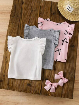 تيشيرتات بناتي Vintaside Kids 3 طقم بلوزات فتيات رضع وأطفال صغار مطبوع عليها فراشات مزين بكشكشة واشكال مطرزة ، كاجوال ، جميل ومريح للفتيات الصغار في أزياء الصيف المناسبة لجميع المناسبات