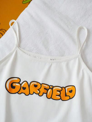 بيجاما GARFIELD X  طقم بجامة بأعلى بدون أكمام برسومات أحرف لفتيات المراهقات مع شورت قصير برسوم قطة كرتونية بنفسجية اللون، مناسب للربيع والصيف، 2 قطعة