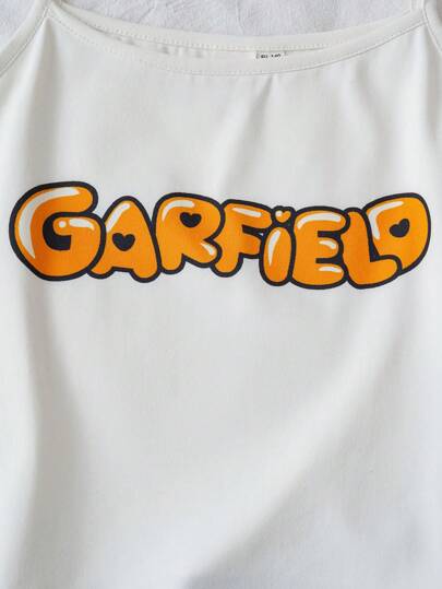 بيجاما GARFIELD X  طقم بجامة بأعلى بدون أكمام برسومات أحرف لفتيات المراهقات مع شورت قصير برسوم قطة كرتونية بنفسجية اللون، مناسب للربيع والصيف، 2 قطعة