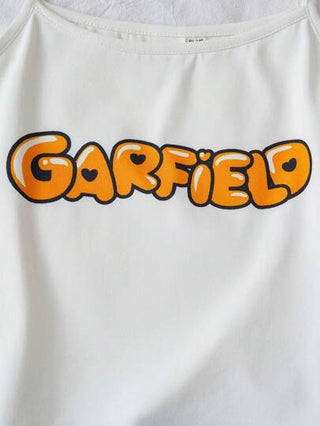بيجاما GARFIELD X  طقم بجامة بأعلى بدون أكمام برسومات أحرف لفتيات المراهقات مع شورت قصير برسوم قطة كرتونية بنفسجية اللون، مناسب للربيع والصيف، 2 قطعة