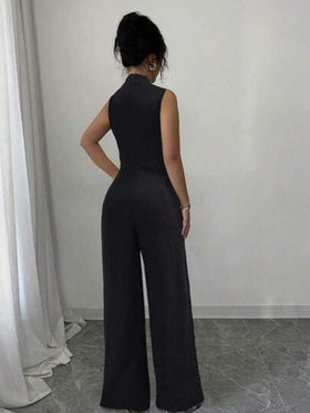 Rafferiza Petite جمبسوت عاكسة شامل صلبة الألوان المرنة بأكمام قصيرة وياقة مستديرة للنساء بطراز فرنسي أنيق وعصري