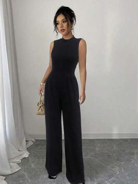 Rafferiza Petite جمبسوت عاكسة شامل صلبة الألوان المرنة بأكمام قصيرة وياقة مستديرة للنساء بطراز فرنسي أنيق وعصري