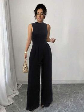 Rafferiza Petite جمبسوت عاكسة شامل صلبة الألوان المرنة بأكمام قصيرة وياقة مستديرة للنساء بطراز فرنسي أنيق وعصري