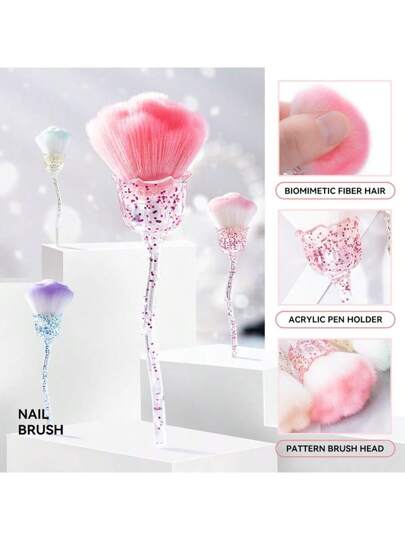 HMQ beauty فرشاة أظافر مزينة بالزهور للمانيكير، فرشاة فن أظافر على شكل وردة، أدوات ملحقات الأظافر، فرش تنظيف الغبار