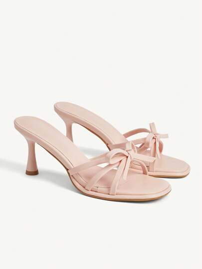 CUCCOO CHICEST صنادل أنيقة بتصميم مفرغ للأصابع مع كعب وسط، مزينة بعقدة أنيقة، ملائمة للارتداح في المناسبات والنزهات والحفلات