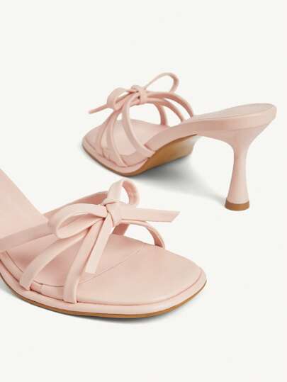CUCCOO CHICEST صنادل أنيقة بتصميم مفرغ للأصابع مع كعب وسط، مزينة بعقدة أنيقة، ملائمة للارتداح في المناسبات والنزهات والحفلات