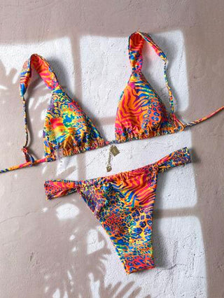 Swim Vcay بكيني بسيقان رفيعة بنقشات عشوائية ومزينة بالمعدن، أنثوي وجذاب، مناسب للصيف
