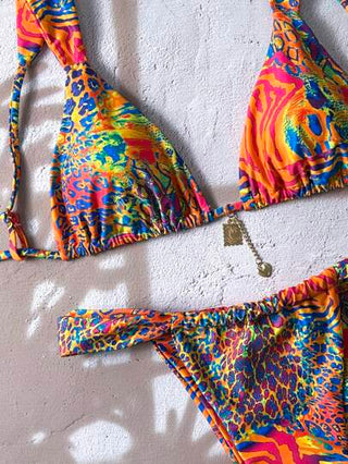 Swim Vcay بكيني بسيقان رفيعة بنقشات عشوائية ومزينة بالمعدن، أنثوي وجذاب، مناسب للصيف