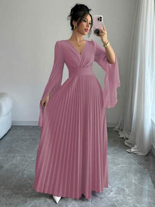فساتين حريمي Elenzga فستان نسائي ماكسي أنيق وأنثوي بياقة على شكل حرف V، وأكمام مفتوحة منسدلة