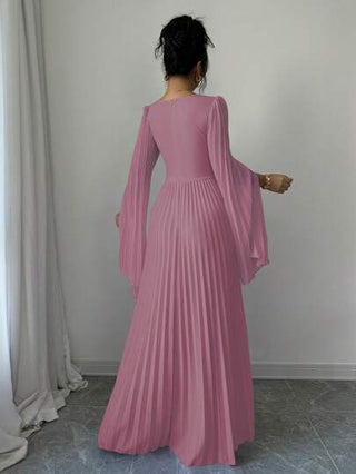 فساتين حريمي Elenzga فستان نسائي ماكسي أنيق وأنثوي بياقة على شكل حرف V، وأكمام مفتوحة منسدلة