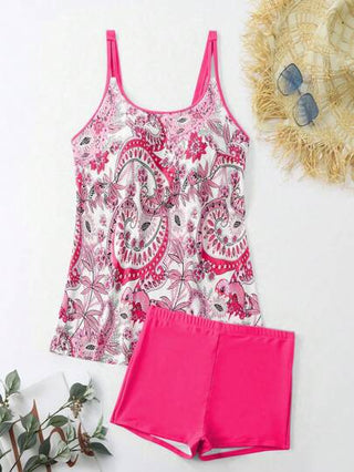 Swim Lushoire مجموعة إكسسوارات سباحة عشوائية للسيدات بقصات كبيرة المقاسات، توب كاميسول وبيكيني، مناسب للعطلة والاسترخاء 2 قطعة