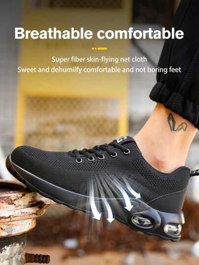 Dian Sen بوت سلامة رياضية للرجال بنعل فولاذي، بوت عمل بنعل فولاذي سهلة الارتداء، بوت عمل رياضية قابلة للتنفس، بوت سلامة للرجال، بوت سلامة للرجال مضادة للتحطم