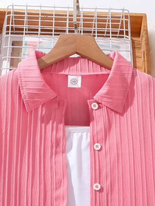 girls-sets مجموعة قصيرة الأكمام بأكمام محصورة وشورت 2 قطعة، كاجوال رياضي للفتيات المراهقات، صيفي