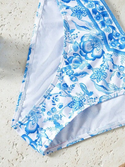 طقم تانكيني حريمي Bikinx بدلة سباحة تانكيني بطبعة مرقعة وحواف مكشكشة