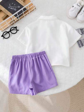 SHEIN مجموعة قميص أكمام قصيرة أبيض عملي وشورت بخصر مطّاطي مناسبة لصبي رضيع، مناسبة لحفلات عيد الميلاد والأعياد والمناسبات والزفاف والأنشطة والتعميد والاحتفال بعيد الميلاد الأول وحفلة الطفل الجديد، 2 قطعة