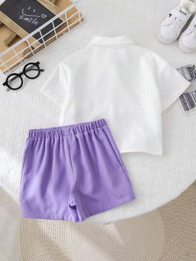 SHEIN مجموعة قميص أكمام قصيرة أبيض عملي وشورت بخصر مطّاطي مناسبة لصبي رضيع، مناسبة لحفلات عيد الميلاد والأعياد والمناسبات والزفاف والأنشطة والتعميد والاحتفال بعيد الميلاد الأول وحفلة الطفل الجديد، 2 قطعة