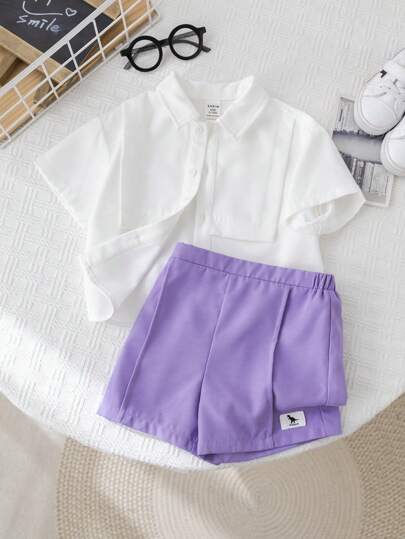 SHEIN مجموعة قميص أكمام قصيرة أبيض عملي وشورت بخصر مطّاطي مناسبة لصبي رضيع، مناسبة لحفلات عيد الميلاد والأعياد والمناسبات والزفاف والأنشطة والتعميد والاحتفال بعيد الميلاد الأول وحفلة الطفل الجديد، 2 قطعة
