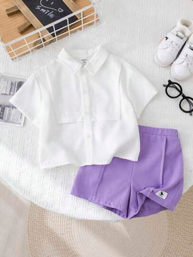 SHEIN مجموعة قميص أكمام قصيرة أبيض عملي وشورت بخصر مطّاطي مناسبة لصبي رضيع، مناسبة لحفلات عيد الميلاد والأعياد والمناسبات والزفاف والأنشطة والتعميد والاحتفال بعيد الميلاد الأول وحفلة الطفل الجديد، 2 قطعة