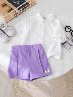 SHEIN مجموعة قميص أكمام قصيرة أبيض عملي وشورت بخصر مطّاطي مناسبة لصبي رضيع، مناسبة لحفلات عيد الميلاد والأعياد والمناسبات والزفاف والأنشطة والتعميد والاحتفال بعيد الميلاد الأول وحفلة الطفل الجديد، 2 قطعة